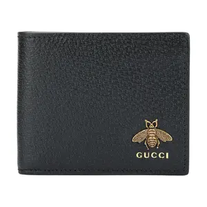 Gucci Metallic Bee-Embossed Logo Bifold Leather Wallet for Men in Black