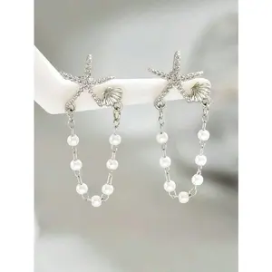 Women's 1-Pair Exquisite Shell Star Earrings Set, Dangly Ear Jewelry, Unique Stylish Elegant Accessories for Daily Wear, Holiday Gifts, Dangly Earrings