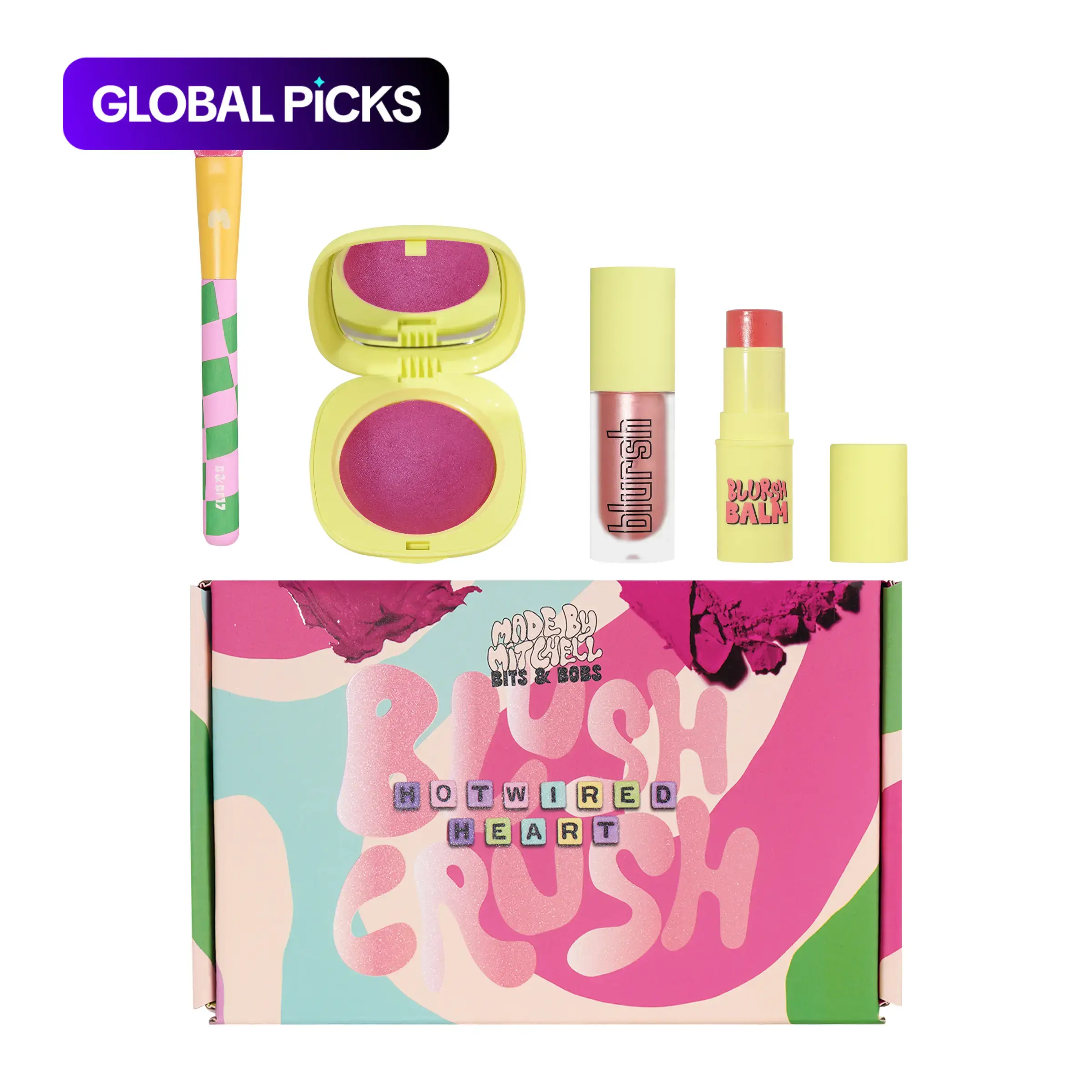 [Made by Mitchell] Bits & Bobs Collection – Hotwired Hearts Makeup Blush Bundle | Juicy Lifted Cheeks, Blush, Highlight & Balm Set, Face Makeup Set, Beauty Sets, Facial Makeup Set