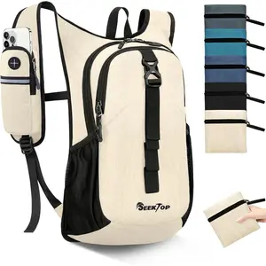 15L Small Hiking Backpack for Women Men, Lightweight Hiking Packable Daypack with Phone Pocket for Travel Camping (Beige, 15L)Gift.