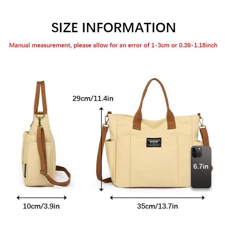 2026 Trendy Preppy College Canvas Tote - Solid Color Multi-Pocket | Secure Zipper Large Capacity | Convertible Shoulder/Crossbody | Fall Outfits & Thoughtful Gift Must-Have