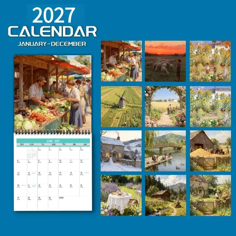1 piece 2026 wall calendar  Cute pastoral-style Chinese landscape designs  12 months of color photos, perfect for home, office, Christmas, and New Year gifts