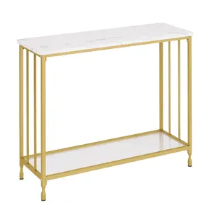 Freestanding Slim Narrow Console Table - Durable & Stylish Modern Sofa Table with Elegant Fluted Glass Shelf, Metal Frame, Storage for Entryway, Hallway
