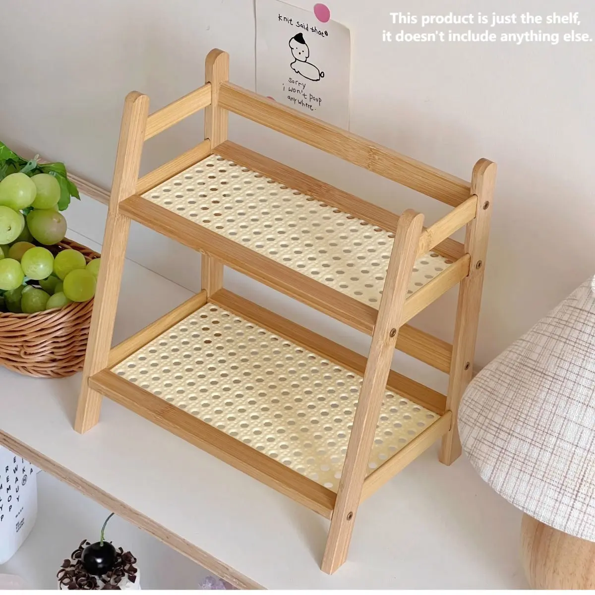 1pc 2-Tier Countertop Storage Shelf, Natural Bamboo Trapezoidal Organizer Rack, Modern Cream Retro Style, Ideal for Bedroom, Office, Kitchen, Cafe & Restaurant, Easy to Assemble & Durable Multi-Functional Shelf, 2 Sizes Available