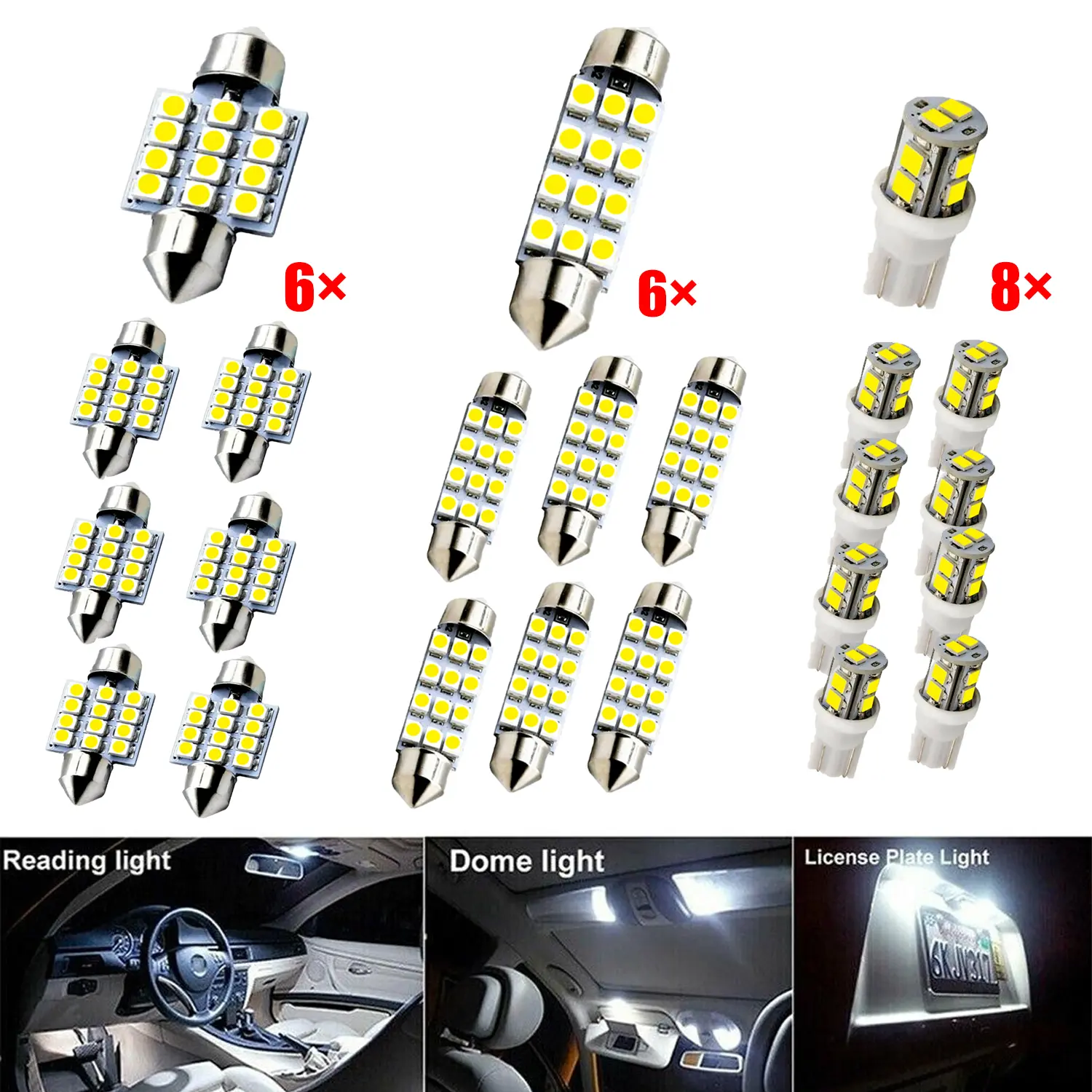 20PCS  Interior Car Lights,Super Bright White Dome Reading Lights Bulb Kit Set, Light T10 31mm 42mm for Dome,Map,Doo,Trunk, License  (White)