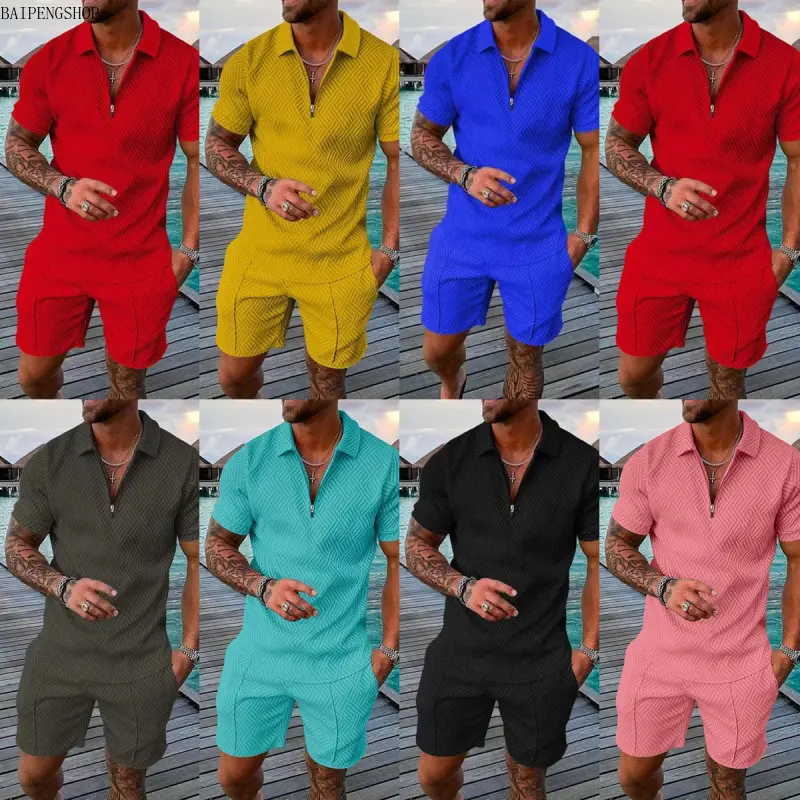 Men's 2-Piece Polo Shirt and Shorts Set, Casual Loose Fit Shortsleeve Menswear, Soft Lightweight Breathable Clothes for Summer Holiday