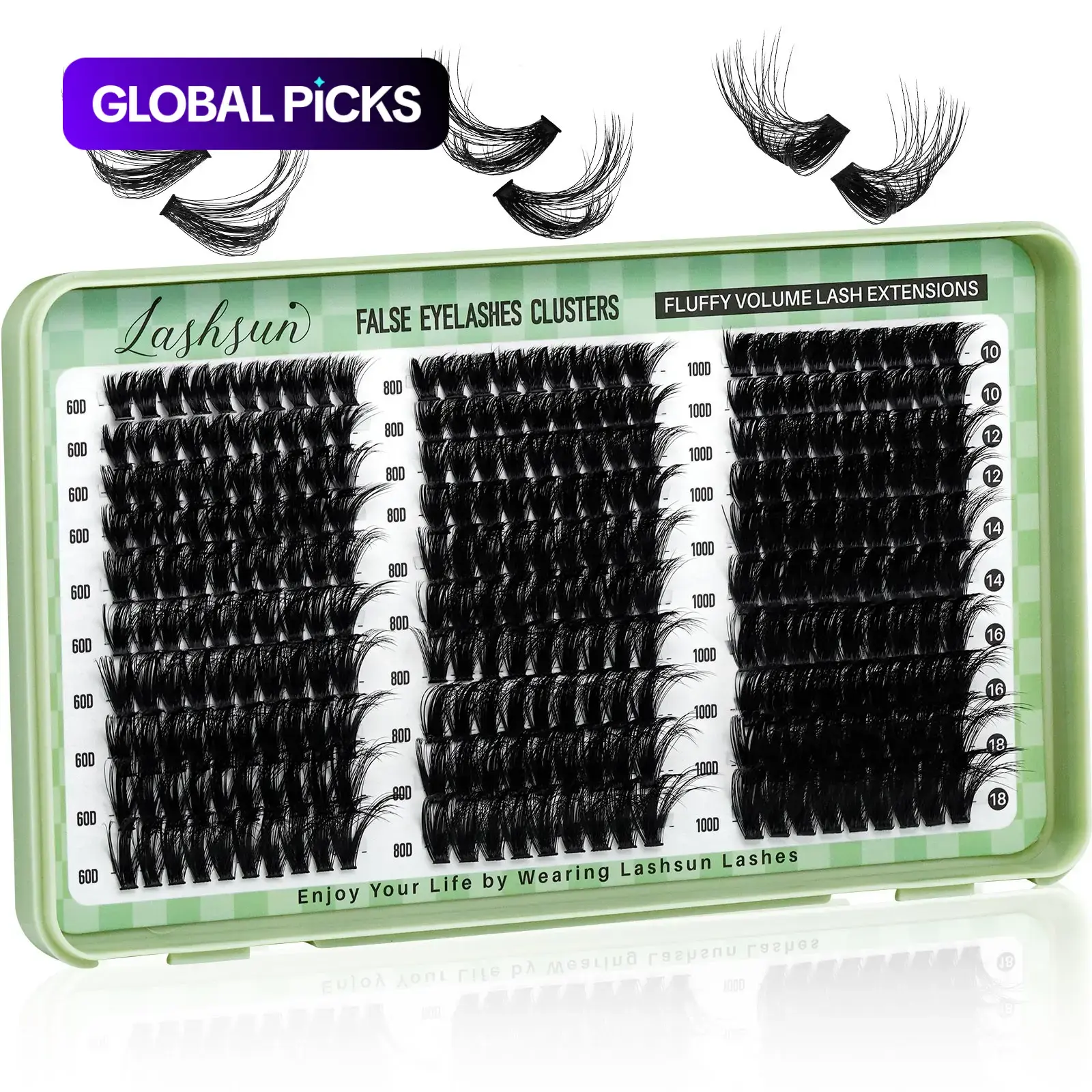 LASHSUN D-Curl Cluster Lashes Kit, 4 Styles in 10-18 mm and 14-22 mm Mixed Lengths, Soft, Voluminous, Volume False Eyelashes, Fluffy Eyelash Clusters, with Lash Bond and Seal, Remover, and Tweezers for Dates and Parties
