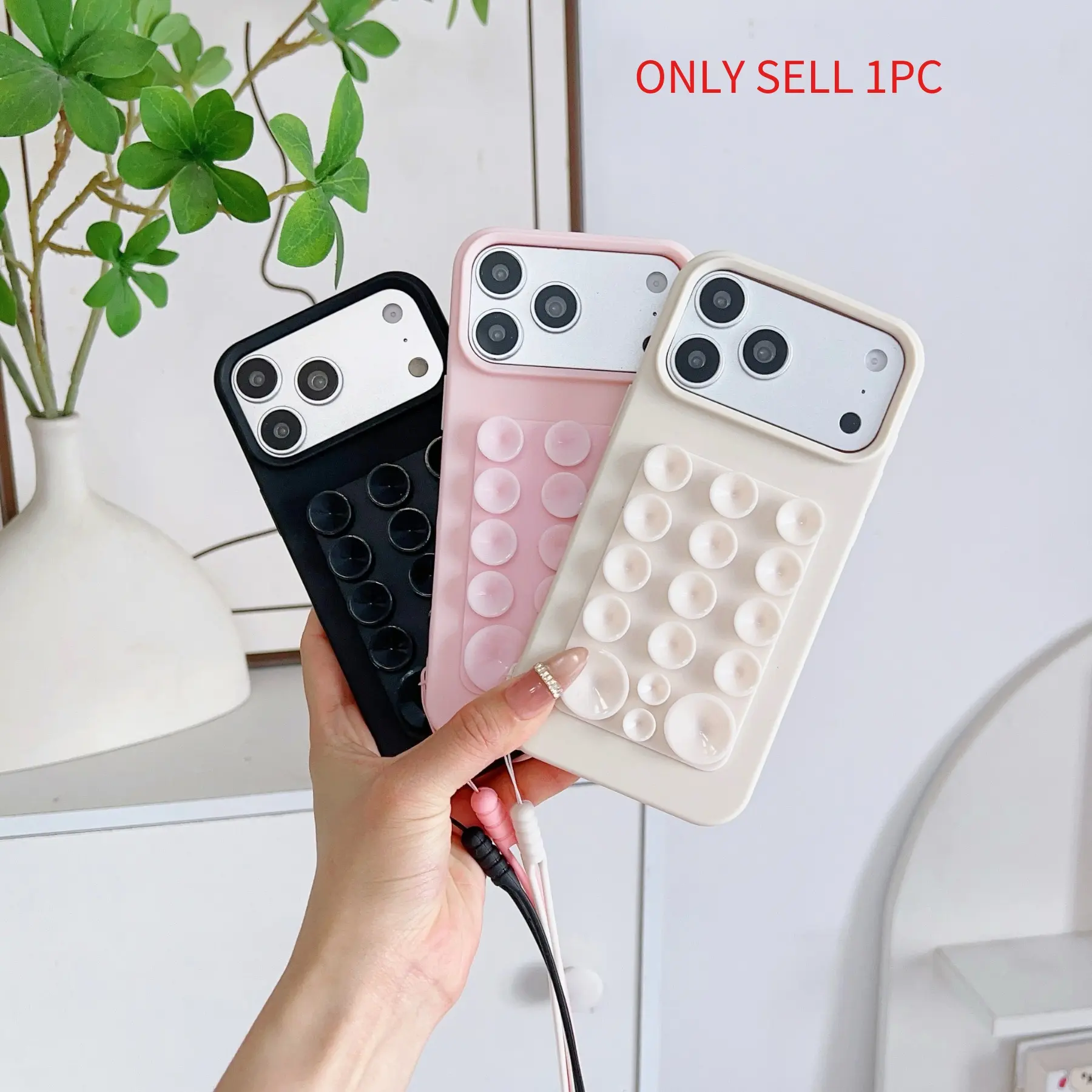 Phone Case - Protective Minimalist Candy Color Fashionable Suction Cup Phone Case with Hanging Rope, Strong Adhesive, Suitable for Smooth Surface, Suitable for iPhone 17/16/15/14/13/12/11, Fashionable and Unique Design Accessories