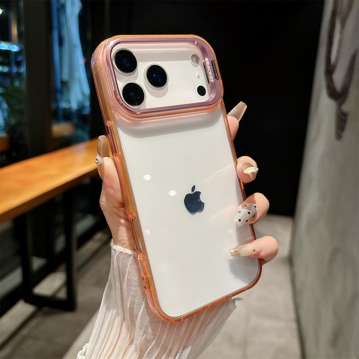 Transparent Hard Shell Phone Case for IPhone 17 Air 16 15 Plus 14 13 12 Pro Max Metal Holder Shockproof Protective Cover