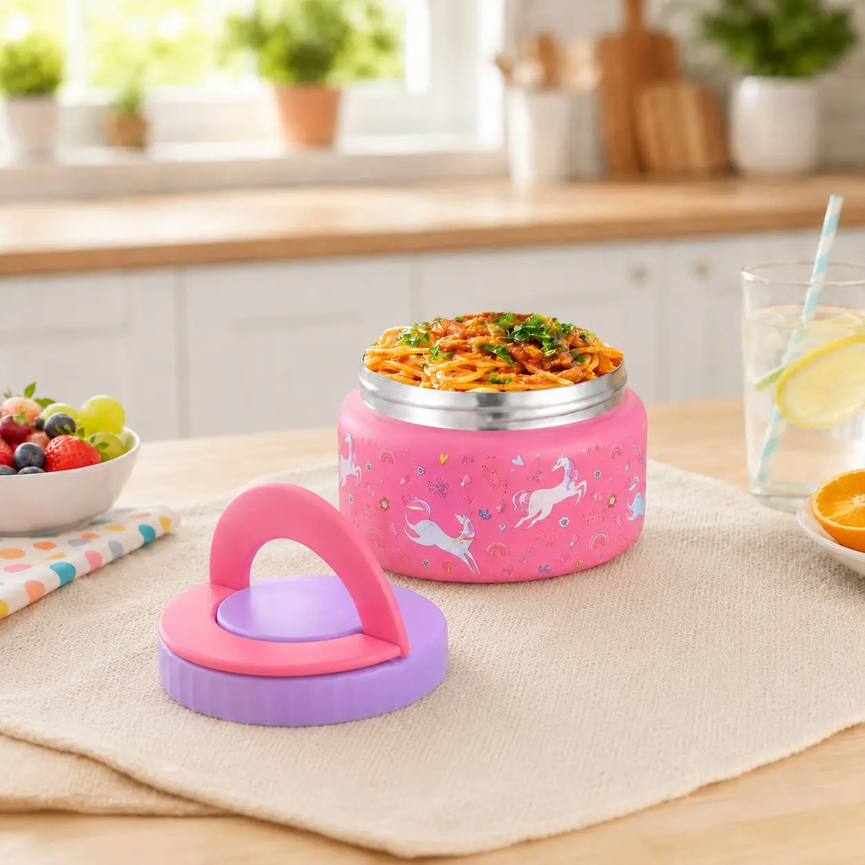 250ML/630ML Insulated Lunch Box, 304 Food Grade Stainless Steel, Leak-Proof Sealed, Cartoon Pattern Soup Bowl, Model 52ays99, Leakproof Lunch Box