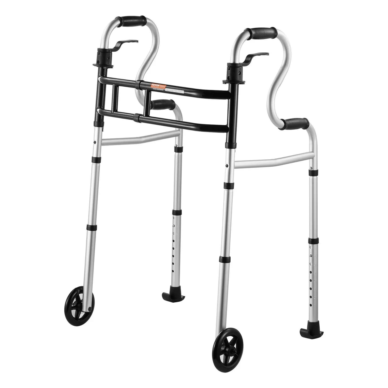 VEVOR Collapsible 3-in-1 Stand-Assist Walker on Wheels, Adjustable Height & Width Lightweight Aluminum Mobility Aid, 350LBS Capacity for Elderly, Adults, Disabled