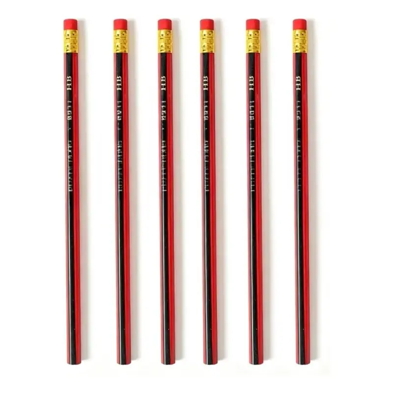6PCS HB Red Wooden Pencil Set with Rubber Strips - Used for Writing, Drawing, Sketching - Perfect for Office, Art Supplies, Classic Pencil Design, Durable Writing Tools