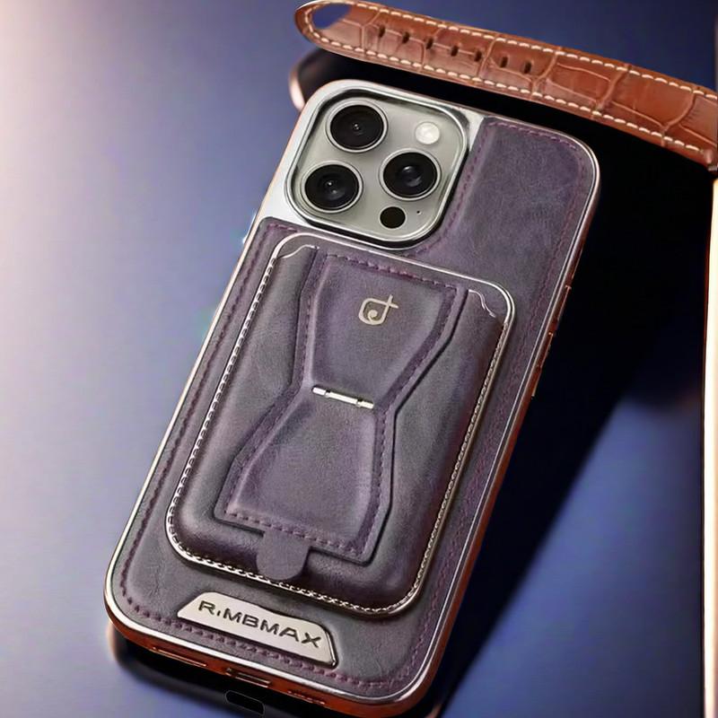 Compatible with Holder Phone Cases for iPhone 16 Pro Max/15/14/13 Men Business Leather Shockproof Cover NH13