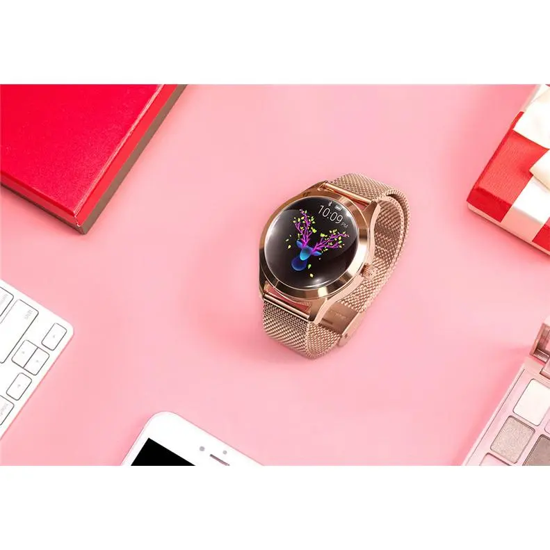 Pink Gold Minimalist Luxury Round Screen Fitness Smartwatch - Wearable Device with Breathable Custom Metal Milan Band, Ideal for Workout & Shopping, Fashion Accessory Birthday Present