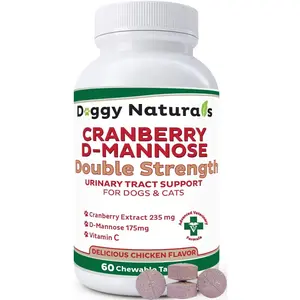 Cranberry D-Mannose for Dogs and Cats Urinary Tract Infection Support Prevents and Eliminates UTI, Bladder Infection Kidney Support, Antioxidant (Double Strength Tablet, 60 Count)