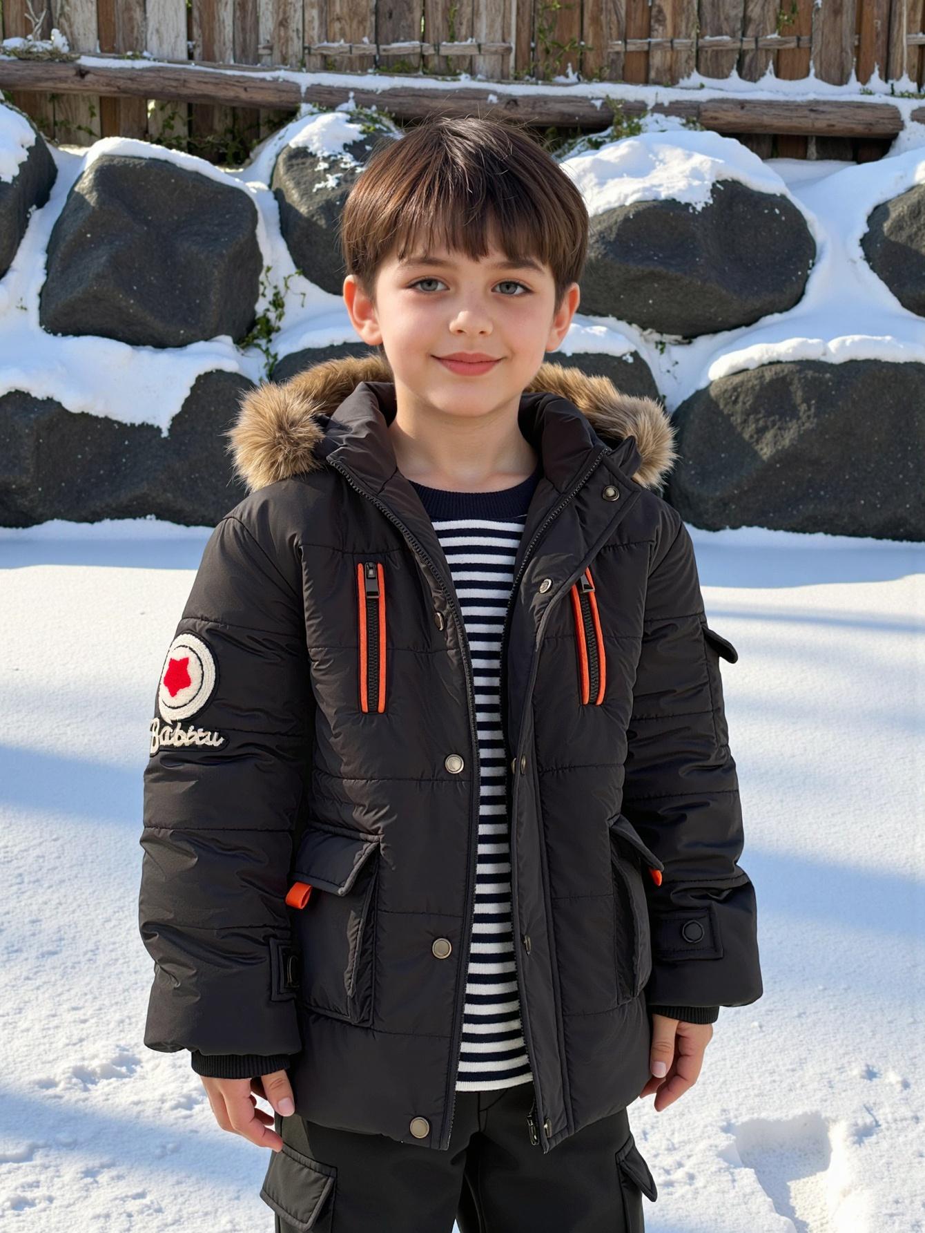 Boys' Winter Warm Hooded Jacket with Full-Zip Front, Elastic Cuffs & Pockets - Heavy-Duty Outerwear for Cold Weather, Casual Outdoor & Everyday Wear, Winter Jacket For Boys, Cold Weather Apparel, Stylish Winterwear, Durable Winterwear, Warm Coat
