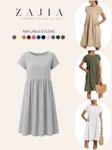 Women's Summer Cotton Linen Gauze Dress, Loose Fit Casual Beachwear, Flowy Midi Dress with Pockets, Perfect for Vacations