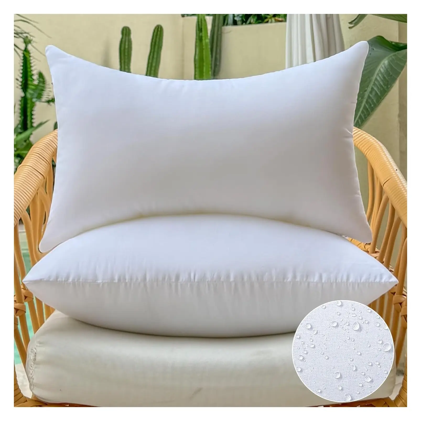 12x20 Outdoor Lumbar Pillow Inserts Set of 2 Waterproof White Rectangle Cushion Stuffer for Patio Furniture, Couch, Porch SofaGift