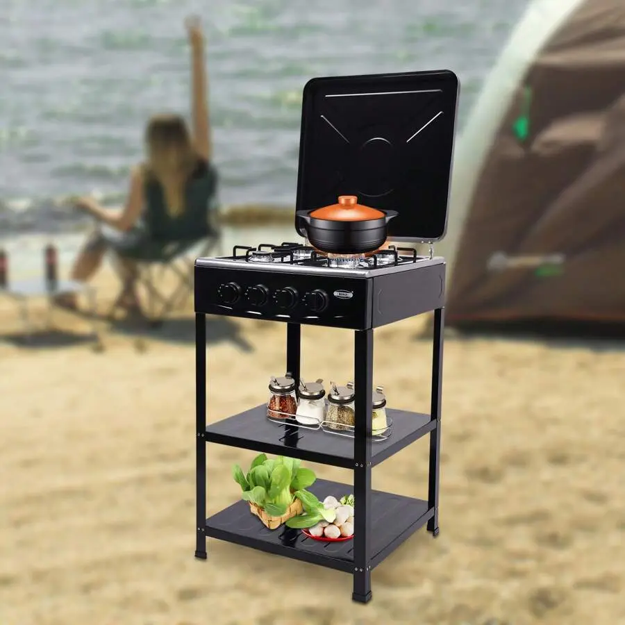 4-Burner Grill Dual Natural Gas Cooker Outdoor Camping Stove Stand 300,000-BTU 4 Burner Gas Cooker Outdoor Camping Stove Grill For BBQ