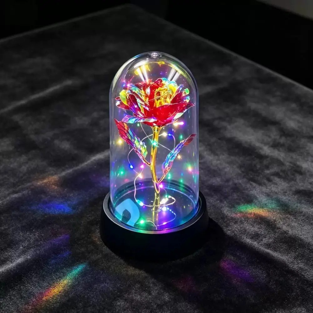 Modern Dreamy LED Night Light with Gold Foil Rose Glass Cover, Perfect Gift for Women's Birthday, Bedroom Decor, Festive Atmosphere Piece