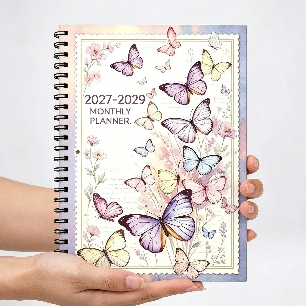 2027-2029 Three-Year Monthly Planner Notebook, A5 Watercolor Butterfly Floral Coil Notebook, High-Quality Schedule Organizer, Perfect Gift