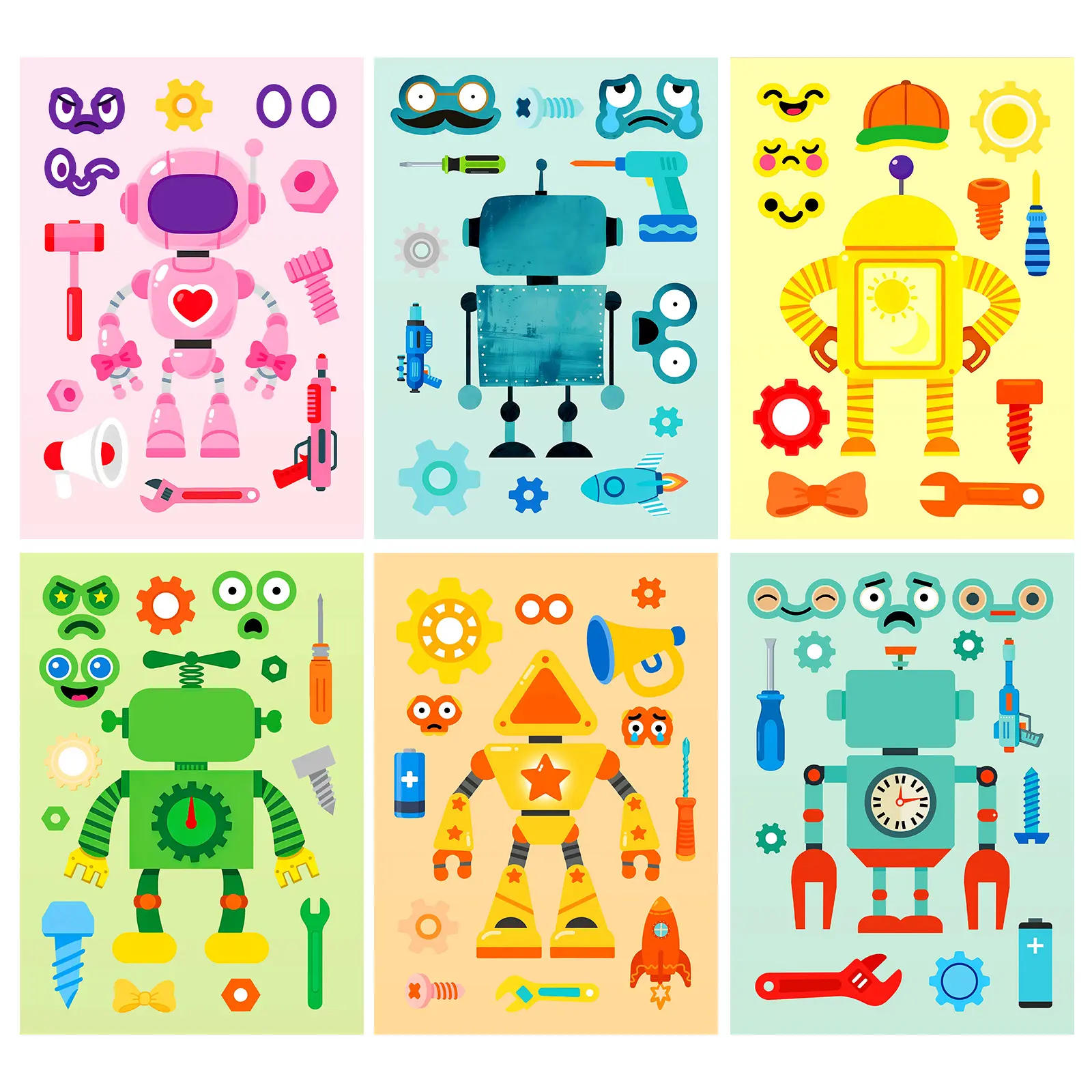 Funny Robot DIY Face Change Stickers | 6 Sheets Cute Cartoon Mix & Match Face Swap Stickers, Creative  Interactive Craft Toys & Party Gifts