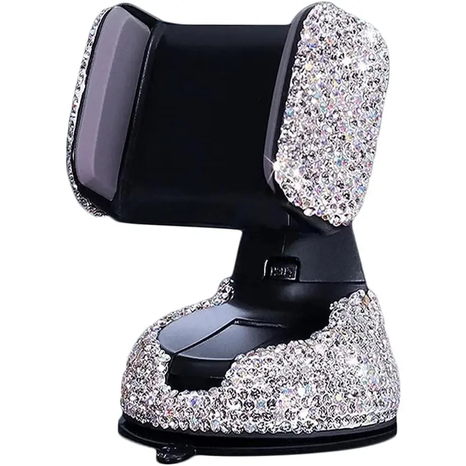 Bling  Phone Holder, 360°Adjustable  Rhinestone  Auto Phone Mount Stand Accessories for Windshield Dashboard and Air Outlet (White)