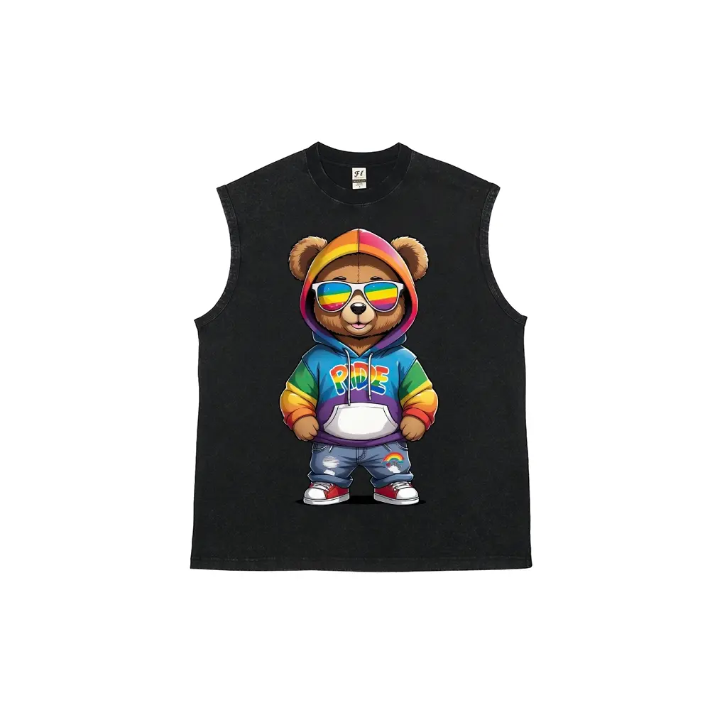 Men’s Cool Bear Graphic Print Sleeveless Muscle Tank Top Soft Breathable Cotton Loose Fit Summer Casual Gym Workout Beach Undershirt Vest Shirts