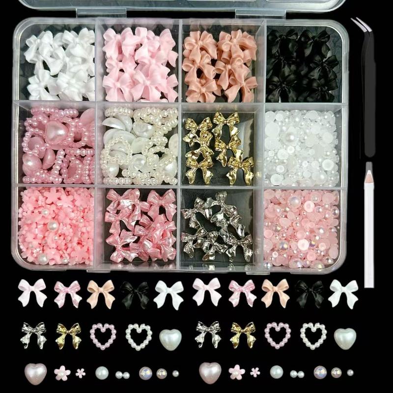 Nail Art Decoration Kit, 1 Box Mixed Shaped Nail Art Decoration with Pen & Tweezer, DIY Nail Art Accessories for Women & Girls