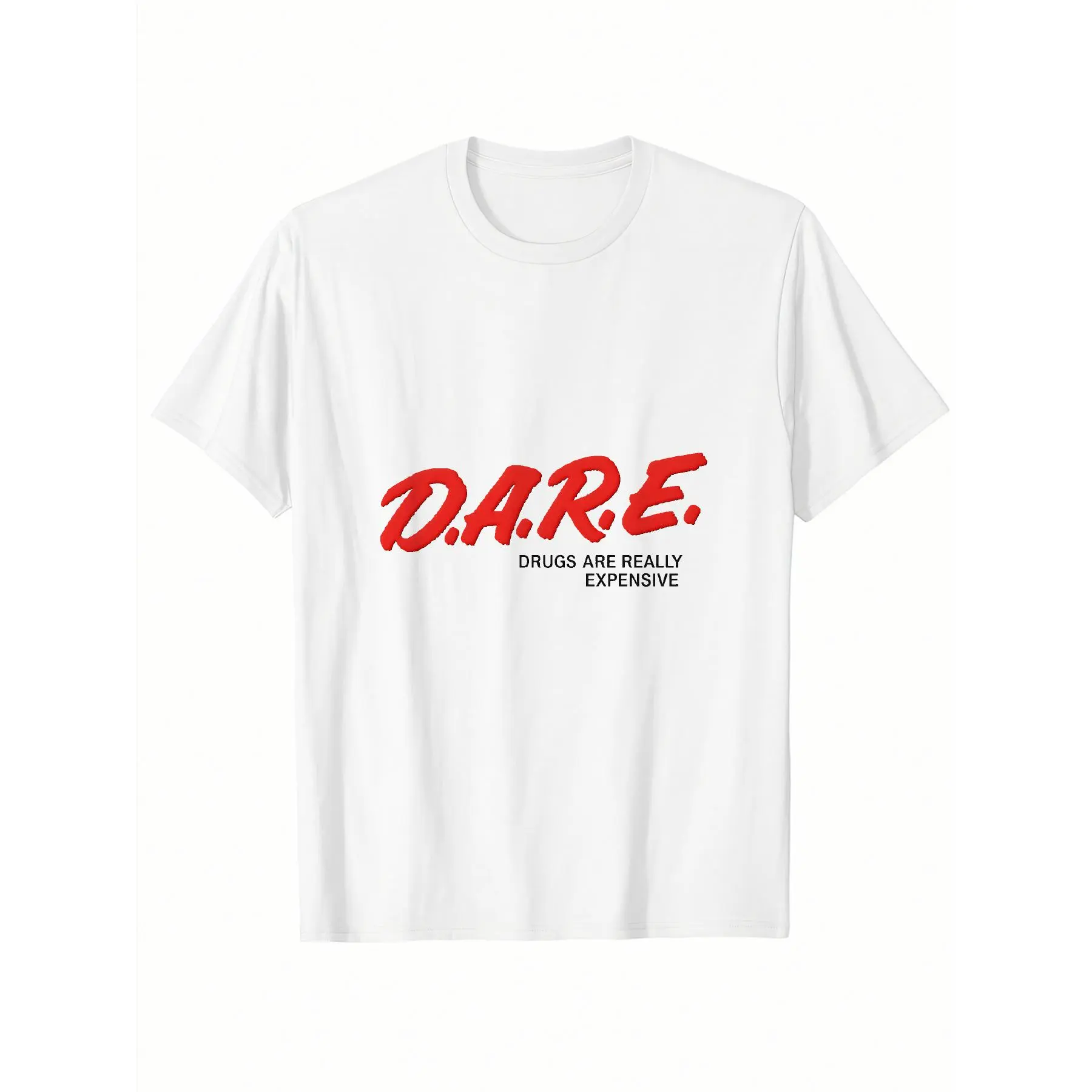 Men's 100% Cotton Black Crew Neck Short Sleeve Tshirt - DARE Drugs Are Really Expensive Print Top, Fashion Fitness Casual Wear, Ideal Holiday Gift, Shortsleeve, Round Neck, Simple, Basic Slogan