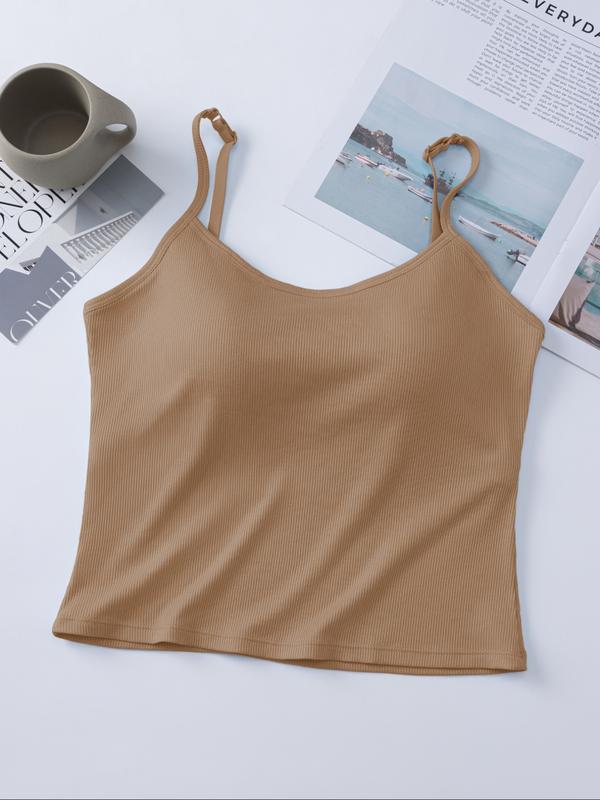 Women's Solid Ribbed Cami Top, Fitted Casual Sleeveless Crop Top for Daily Wear, Ladies Underwear for Summer