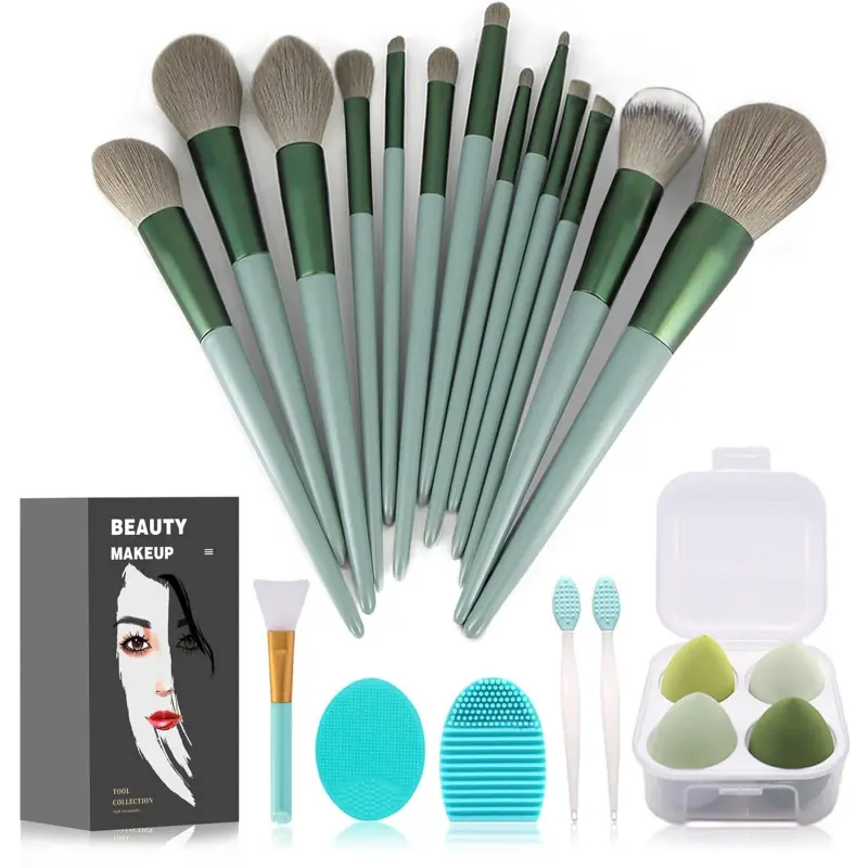 22-piece makeup brush set, including foundation brush, eyeshadow brush, etc. (green, 22-piece set): Beauty and personal care
