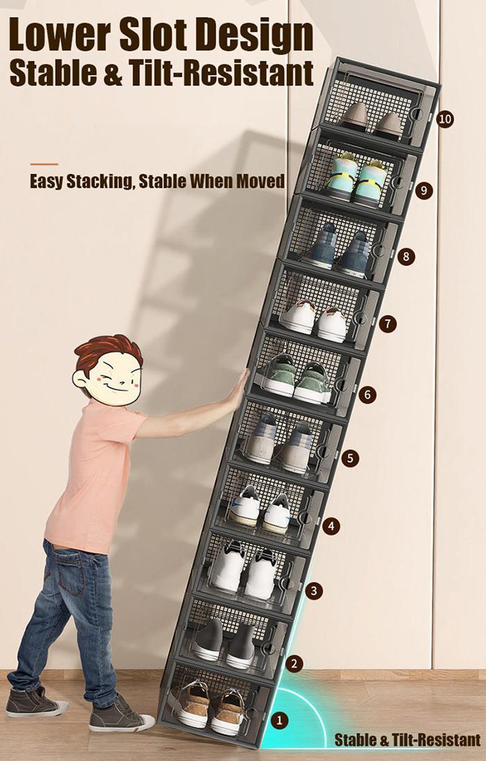 12/24/36 Pcs X-Large Clear Shoe Storage Boxes, Stackable Plastic Organizers for Closet, Fits US Size 11 Sneakers, Space Saving Container for Entryway, Alternative to Shoe Rack & Drawer Unit