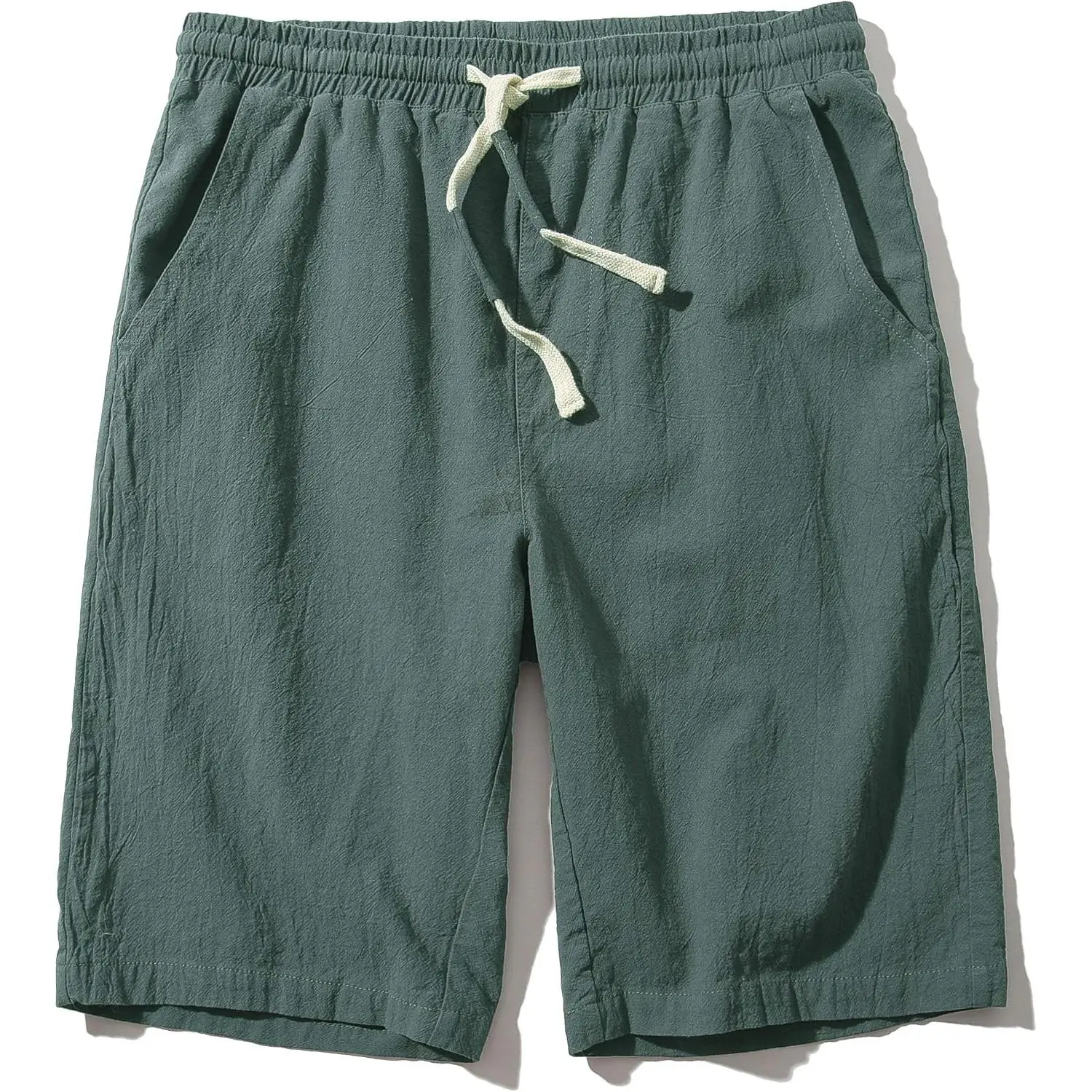 Men's Linen Casual Classic Fit 11 Inch Inseam Elastic Waist Shorts with Drawstring