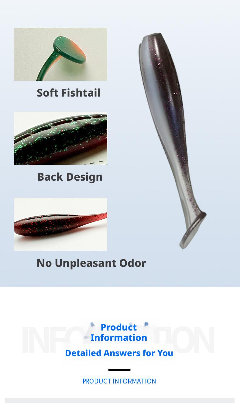 8-piece set of outdoor fishing lures, T-tail 3inch (7.6cm) soft bait, smooth surface, fine fishing gear