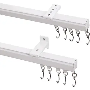 Ceiling/Wall Mount Curtain Track Rod Set with Hooks, 6ft - 9ft Adjustable Length Window Rod Track Curtain Rail System For Living Room, Work with Grommet and Pinch Pleated Curtain, White