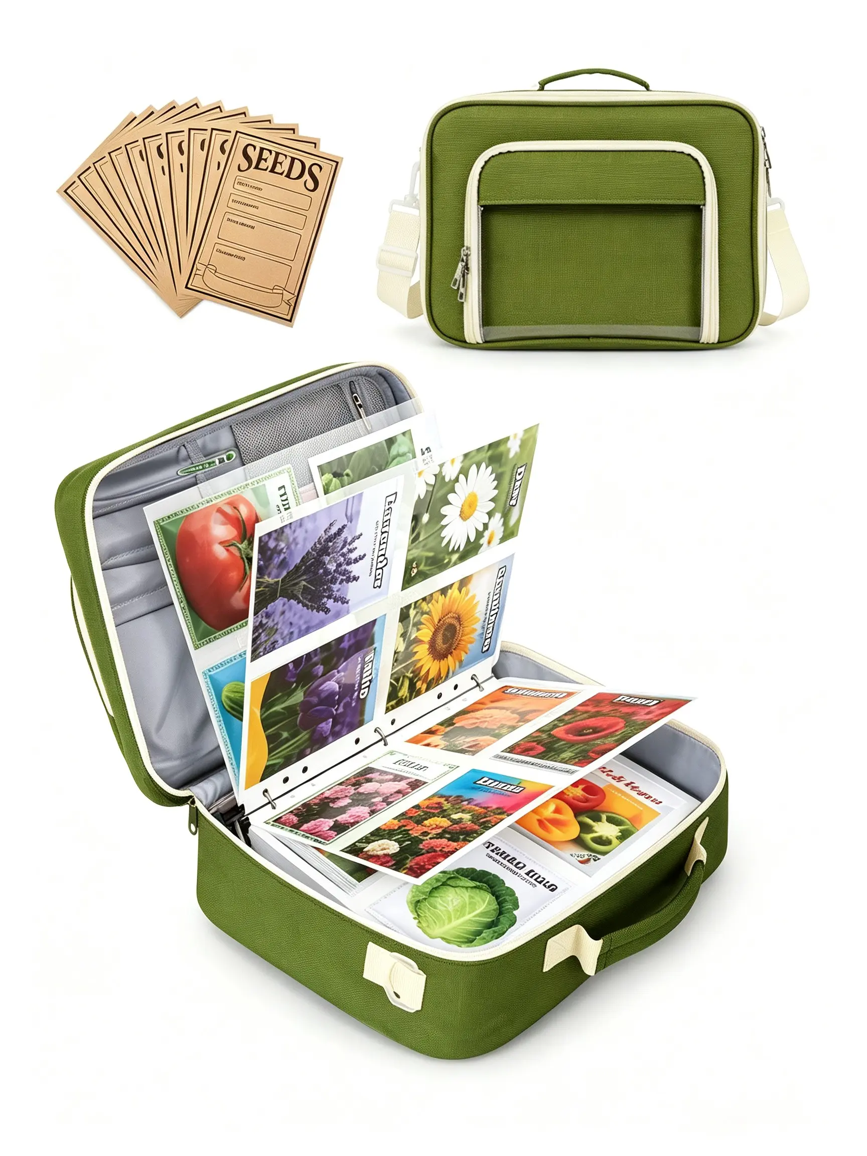 Seed Storage Organizer, 30 Transparent File Bags + 20 Reusable Envelopes, Holds 120 Seed Packs, Garden Planning Seed Keeper, Portable Case