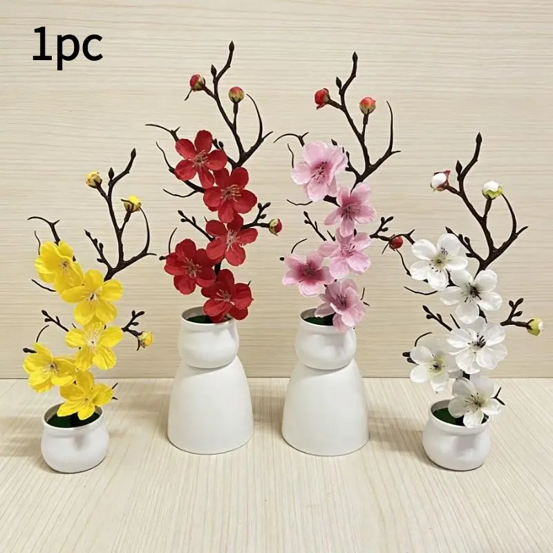 Artificial Plum Blossom Bonsai with Flower Pot, Realistic Lifelike Design, Decorative Artificial Flowers, Artificial Flower Decoration for Home & Office