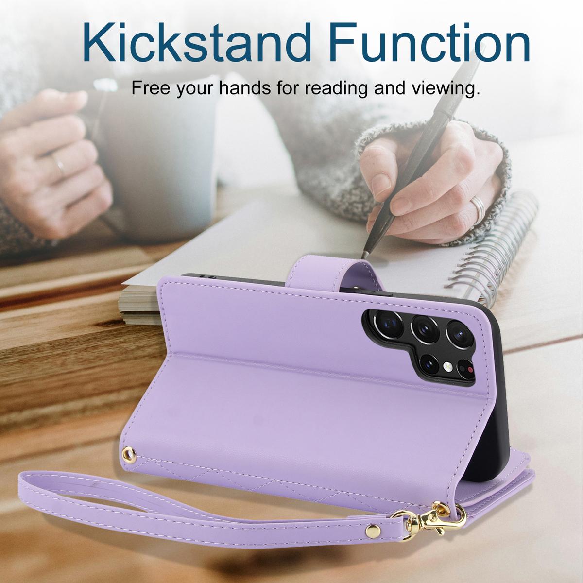 HISTORYOO For Samsung Galaxy S26 S25 Ultra S24 S23 Plus S22 S21 FE S20 Wallet Case Built-in Crossbody PU Leather Cash Slot Zipper Purse Credit Card Slot Holder Carrying Handbag Stand Phone Shell Adjustable Lanyard Detachable Strap Wrist for Women Ladies