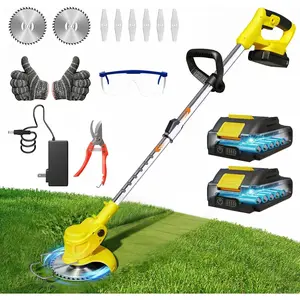Cordless String Trimmer Brush : 21V Lightweight Electric Weed Eater with 2Pack 2.0ah   Weed Wacker for Small Yard Lawn Edger and Garden Tool for Seniors Women (Yellow 6inch)