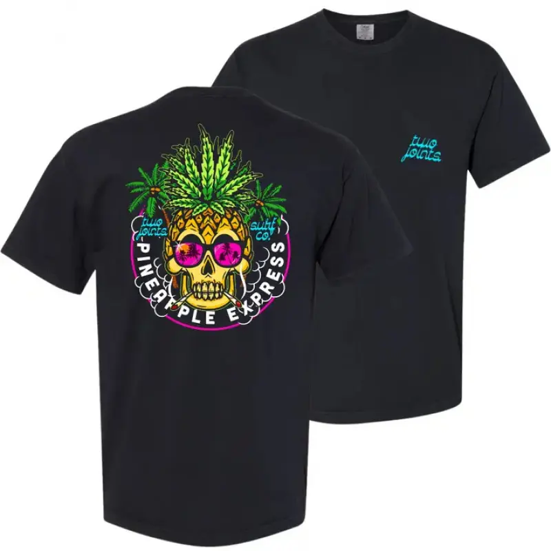 PINEAPPLE EXPRESS V2 T SHIRT Two Joints Surf Co Pineapple Express Skull Graphic T-Shirt Double Sided Print Tropical Hawaiian Beach Streetwear Black Oversized Tee Men Women Summer Casual Top