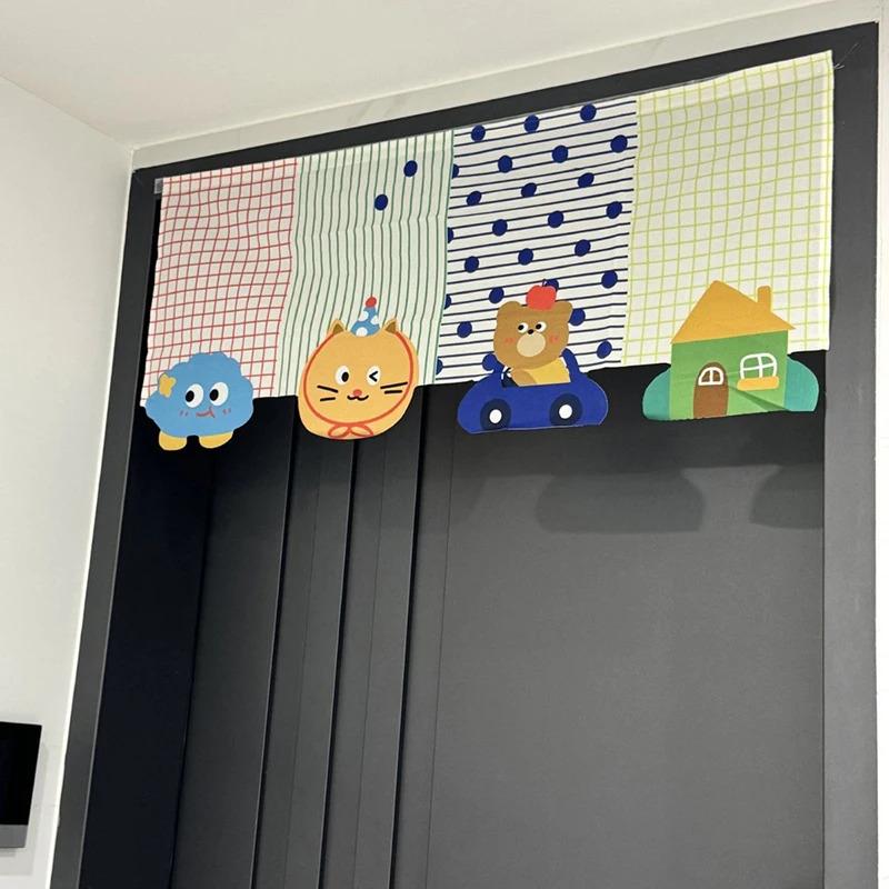 1-piece animal cartoon self-adhesive door curtain for privacy partition, suitable for bedroom, living room, bathroom - no drilling required