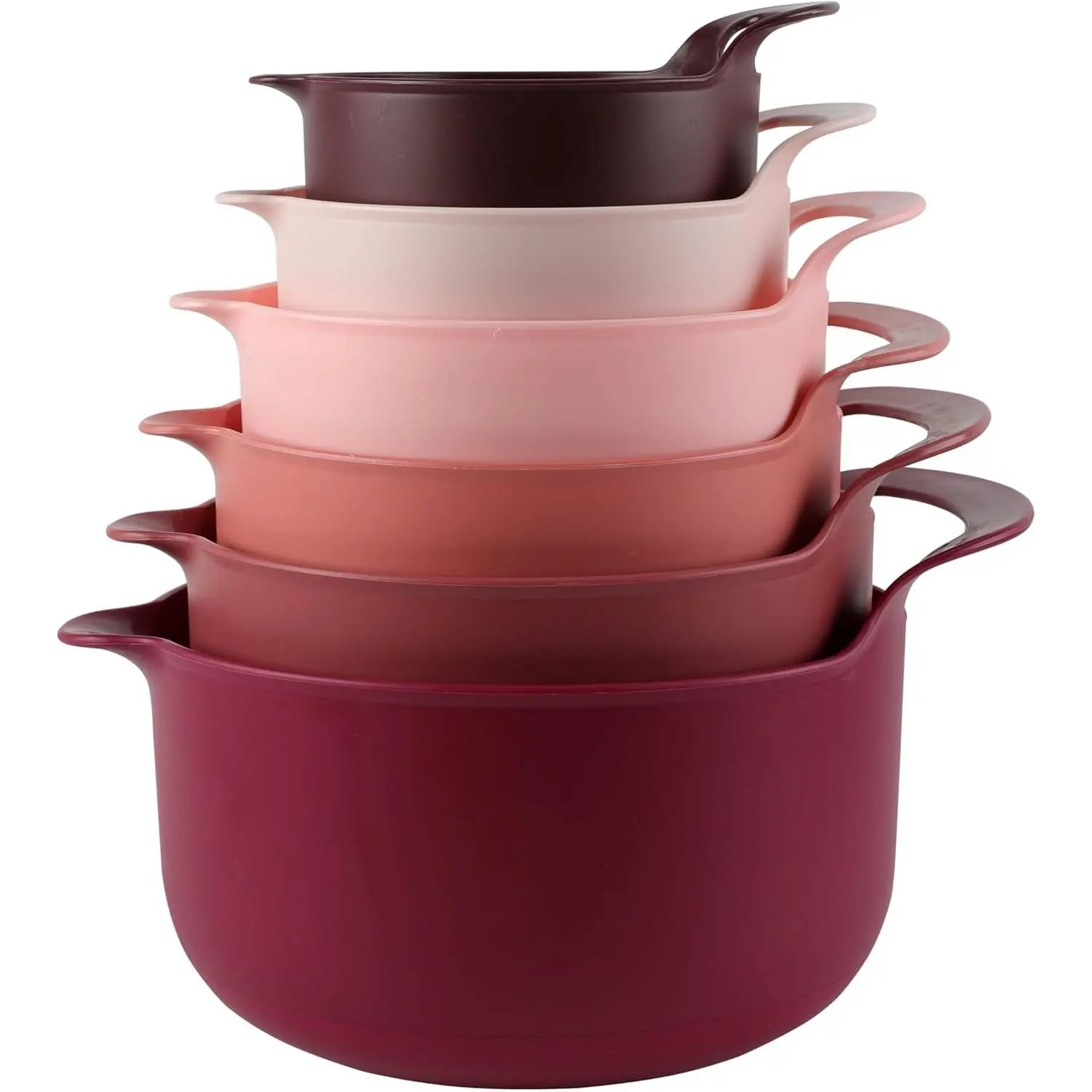 Nesting Plastic Mixing Bowl Set with Pour Spouts and Handles, Rose, 6 Piece Non-Slip