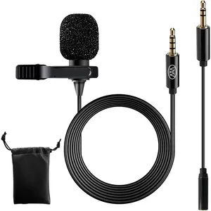 Lavalier Microphone with 3.5mm TRRS  & TRS Adapter – Omnidirectional Clip  Lapel Mic for  Android Camera Laptop – Wired Condenser Microphone for YouTube Podcast Interview