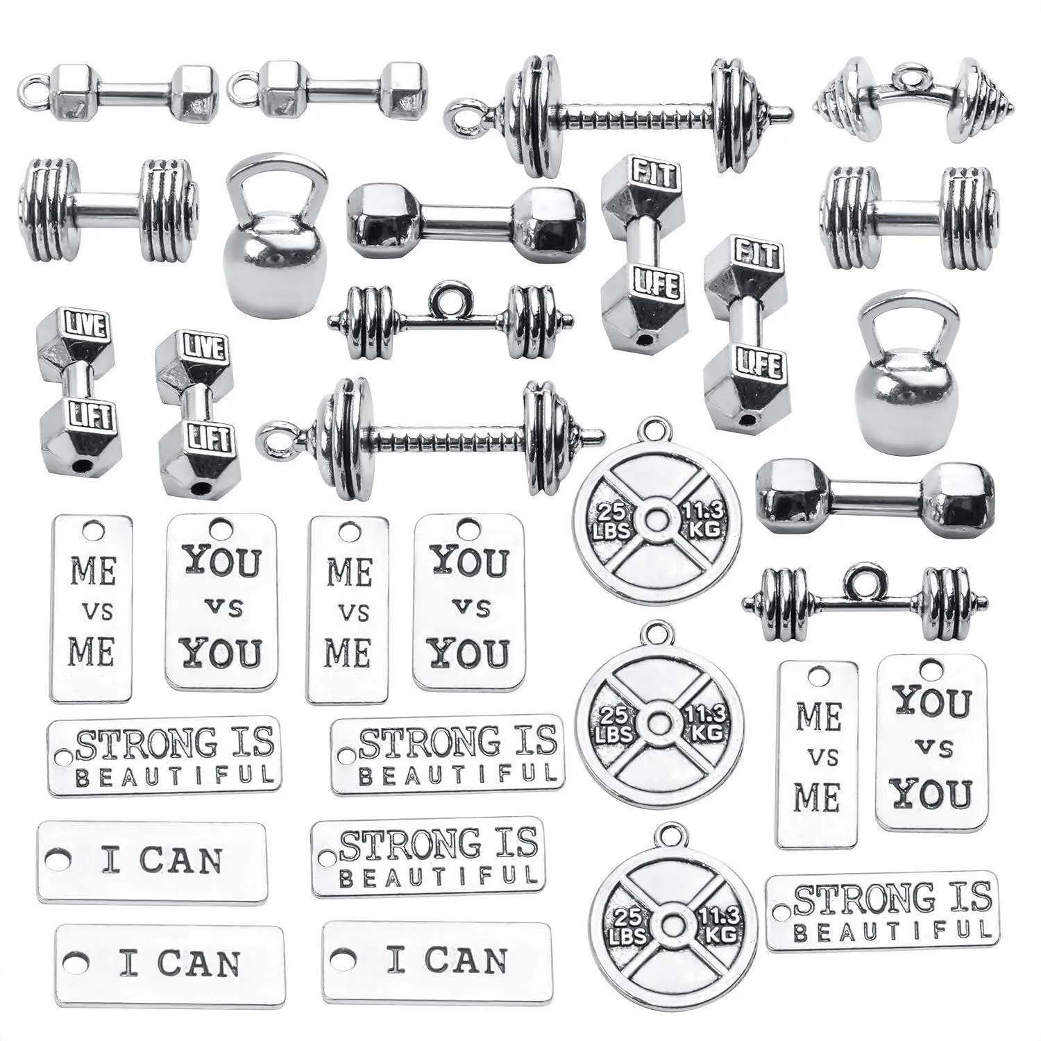 32pcs Sport Charms Barbell Dumbbell Kettle Bell Weightlifting Charms Pendants for Necklace Bracelets Jewellery Making Crafting,14 Styles