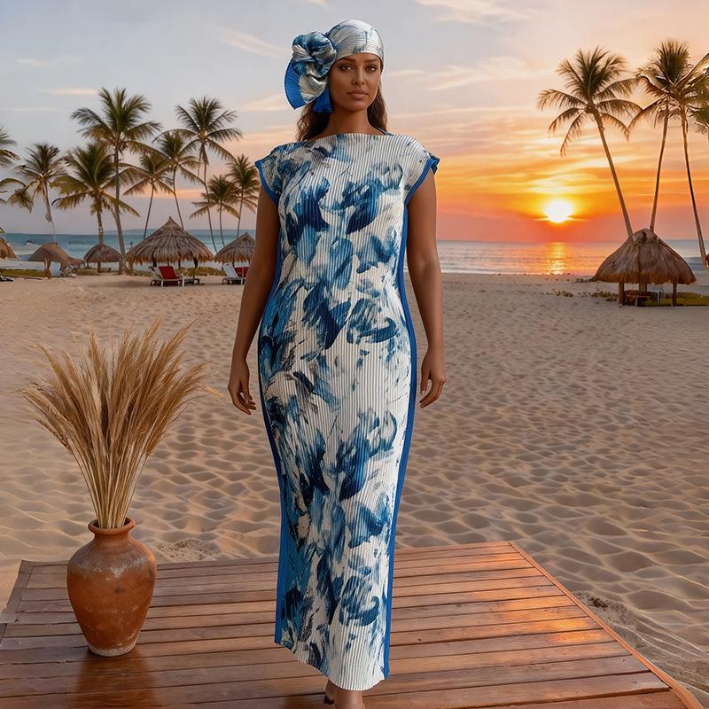 Women's Elegant Animal Print Long Dress Set, Slim-Fitting Moo Moo Skirt & Scarf, Beach Sun Protection Shawl, All Seasons Fashion, Accessory, Womenswear, Lady