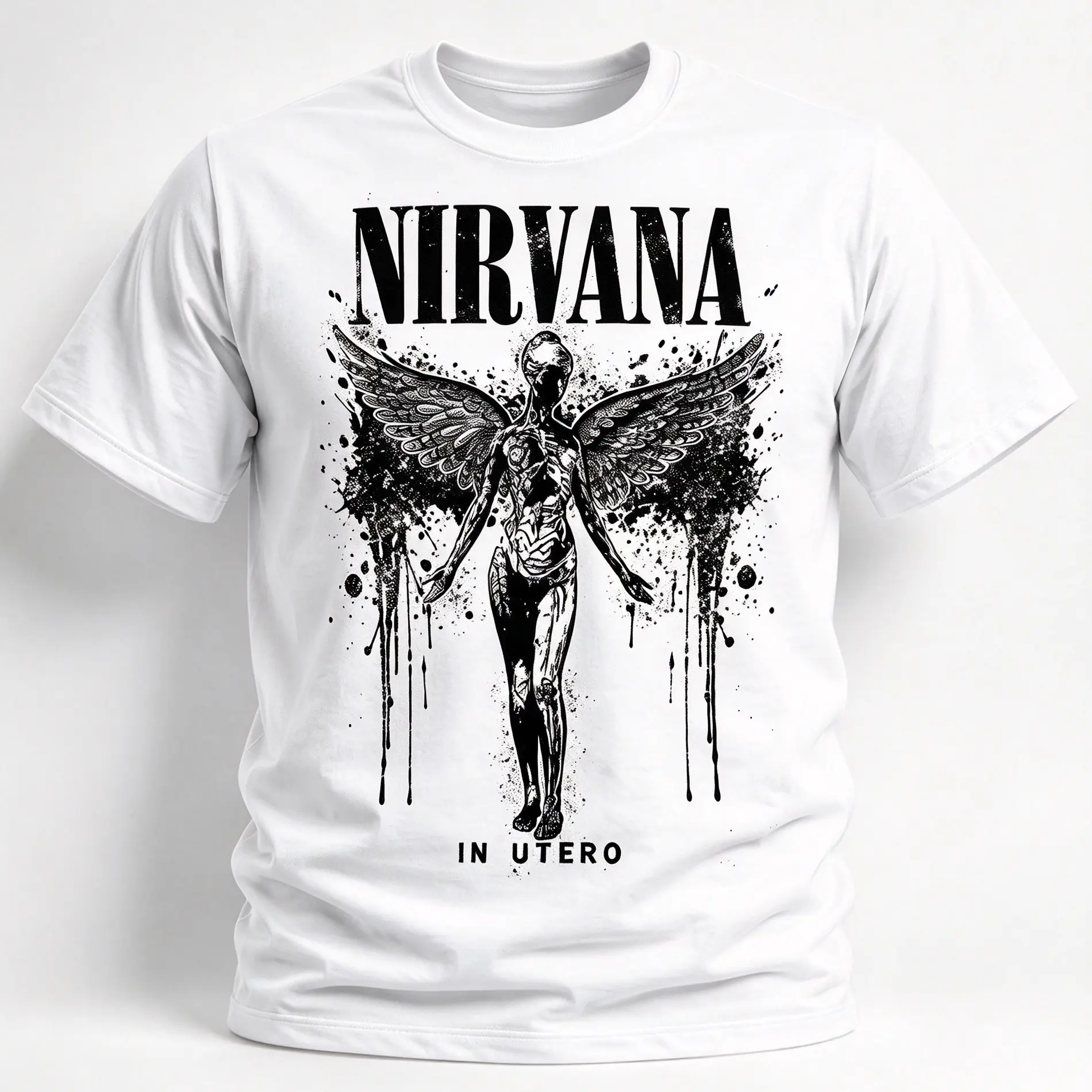 Nirvana In Utero Graphic T-Shirt, Angel Splatter Vintage Rock Band Tee, 90s Grunge Alternative Streetwear Shirt, Unisex Retro Oversized Casual Top, Gift For Rock Music Fans