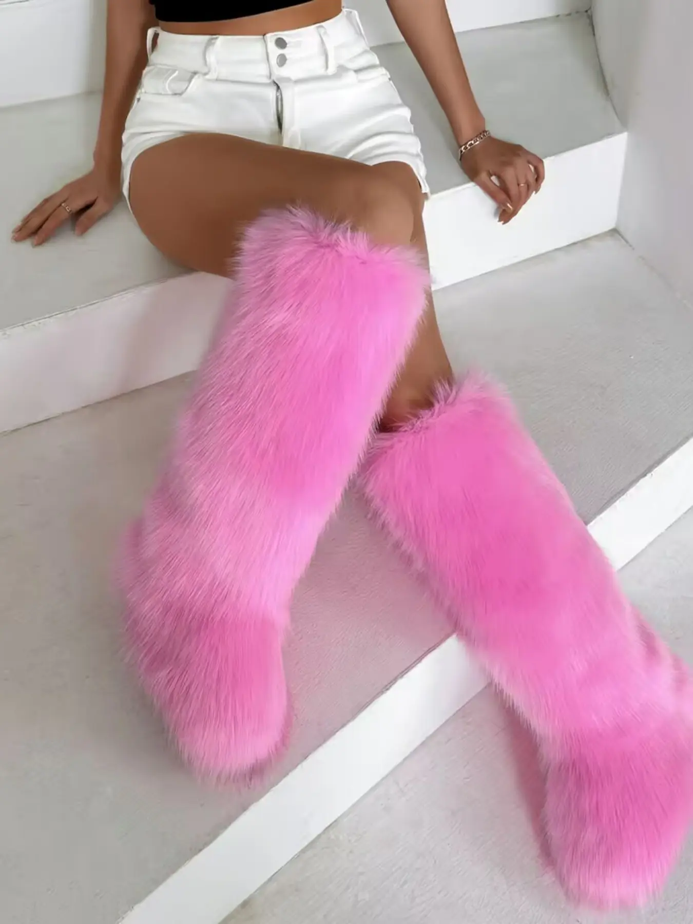 Fashionable Long Tube Snow Boots for Women, New Trend All-match Plain Plush Knee Boots, Y2k Style Fashion Snow Boots for Women, Trending Shoes  shaggy boots 2000s shaggy boots Boots with Fur