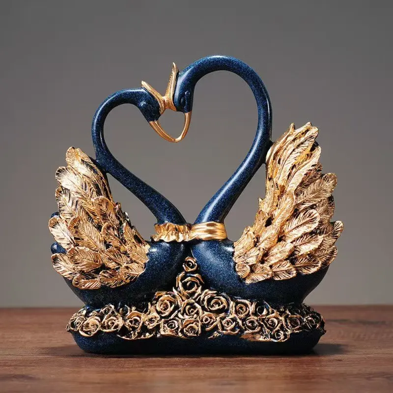 Heart-Shaped Swan Decorative Figurine, Deep Blue Accents, Romantic Gift Idea, Home Decoration Ornament
