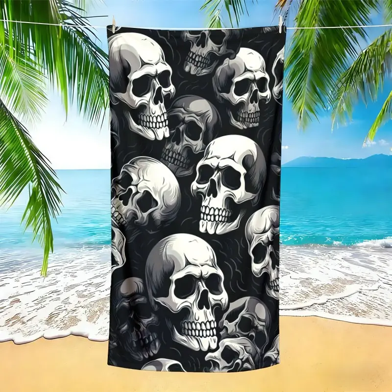 Vintage Skull Beach Towel, Trendy Dark Street Style, Soft Quick-Dry Lightweight, Ideal for Beach, Swimming, Camping, Perfect Gift